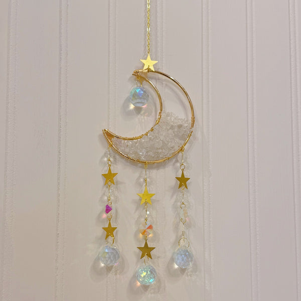 CLEAR QUARTZ CRESCENT MOON sun catcher