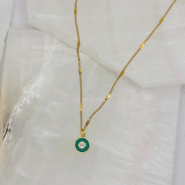 TEAL ENAMEL EYE SUPER MINI necklace