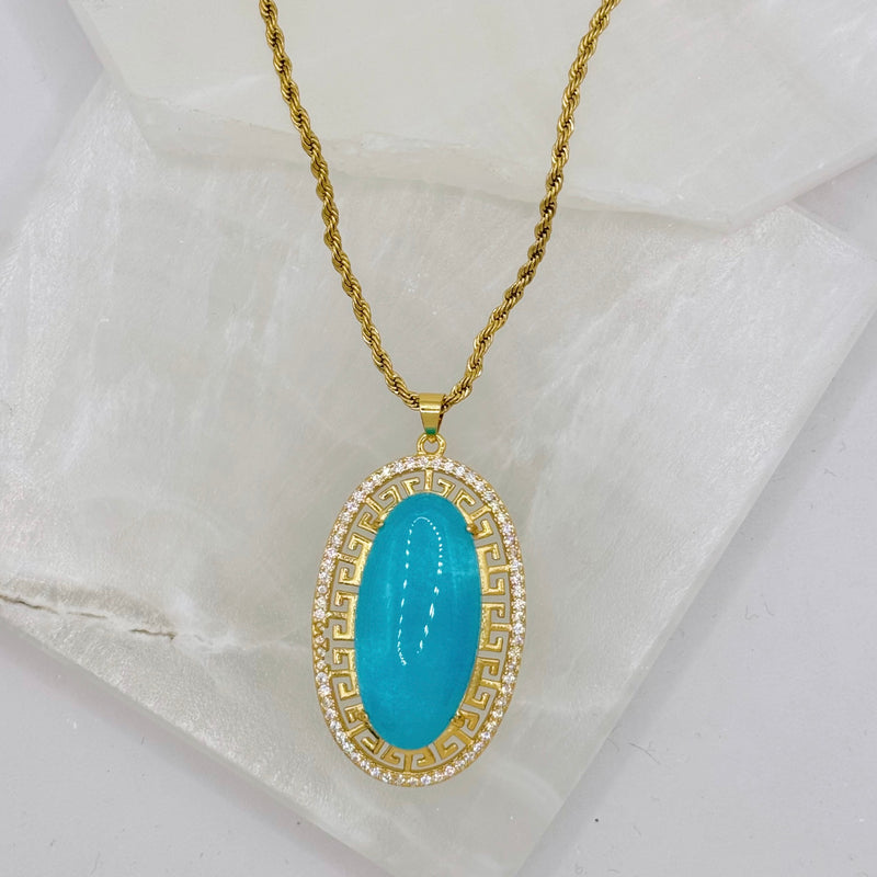 LARGE OVAL LIGHT BLUE JADE necklace