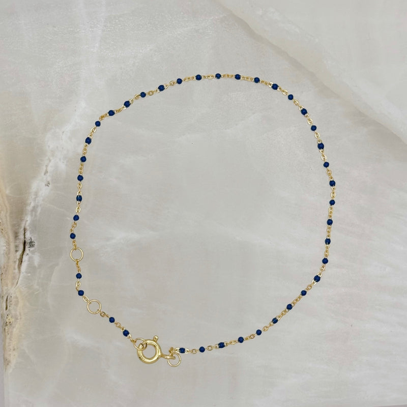 GOLD DAINTY DARK BLUE BEADED bracelet