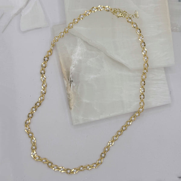 GOLD PEARL CHAIN LINK necklace