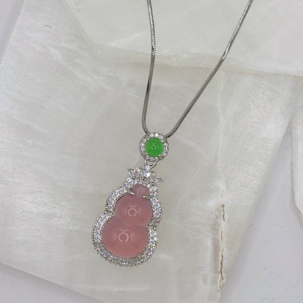 SILVER ALEEN PINK AND GREEN JADE necklace