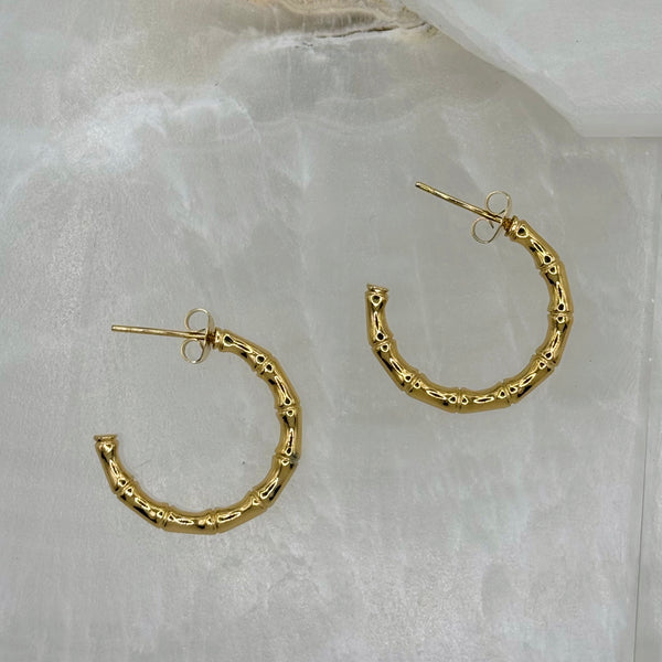 GOLD STEEL BAMBOO HOOP MINI earrings