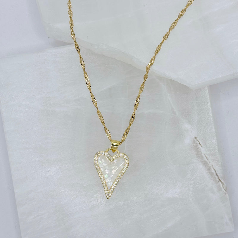 CRYSTAL WHITE MOTHER OF PEARL HEART necklace