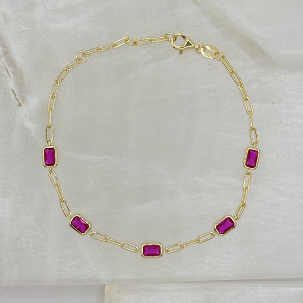 GOLD PINK SAPPHIRE CHAIN LINK bracelet