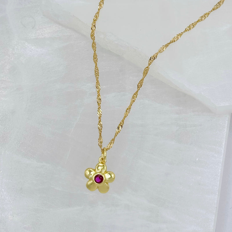 PINK SAPPHIRE CRYSTAL FLOWER SUPER MINI necklace