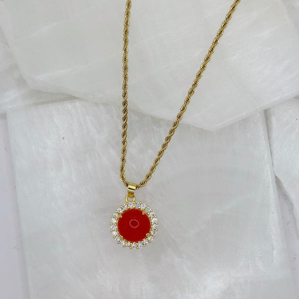 CRYSTAL ROUND RED JADE necklace