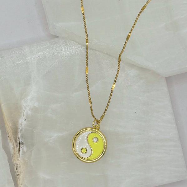 YELLOW ENAMEL YIN YANG necklace