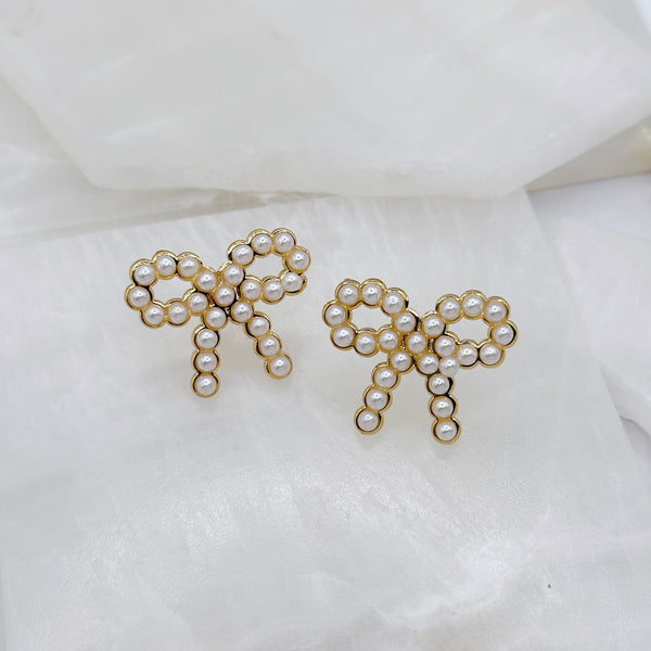 GOLD PEARL BOW earrings