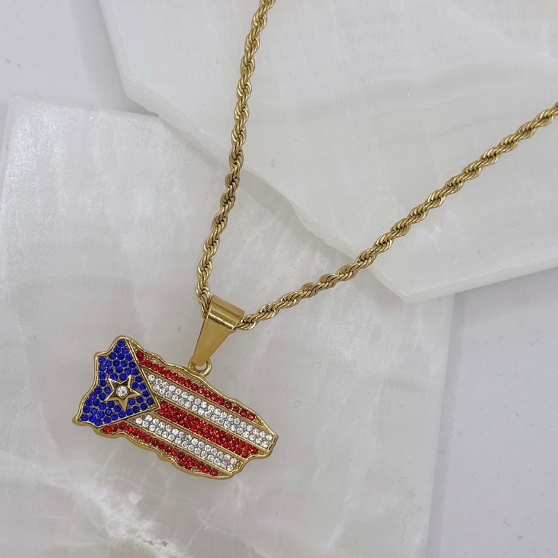 CRYSTAL PUERTO RICO MAP necklace