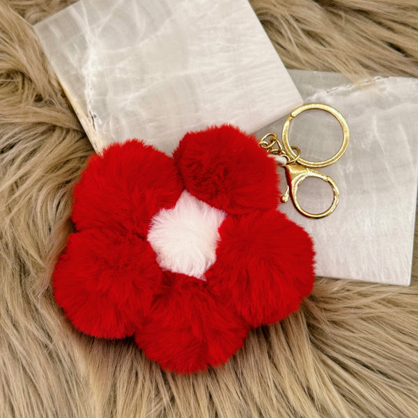 RED FLOWER POMPOM keychain