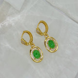 GOLD SWIRL DANGLE GREEN JADE earrings