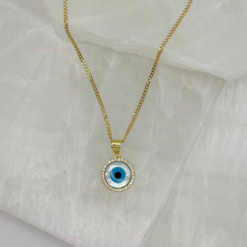 GOLD WHITE EVIL EYE CRYSTAL necklace