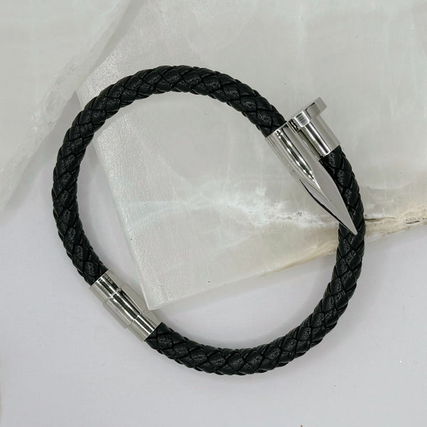 MENS SILVER NAIL LEATHER bracelet