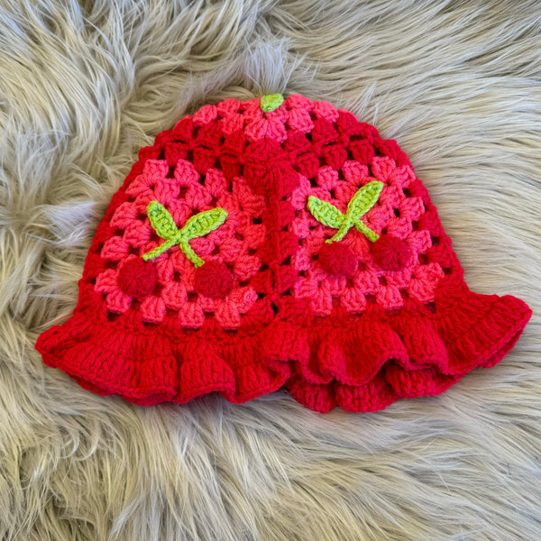 RED CHERRY KNITTED bucket hat