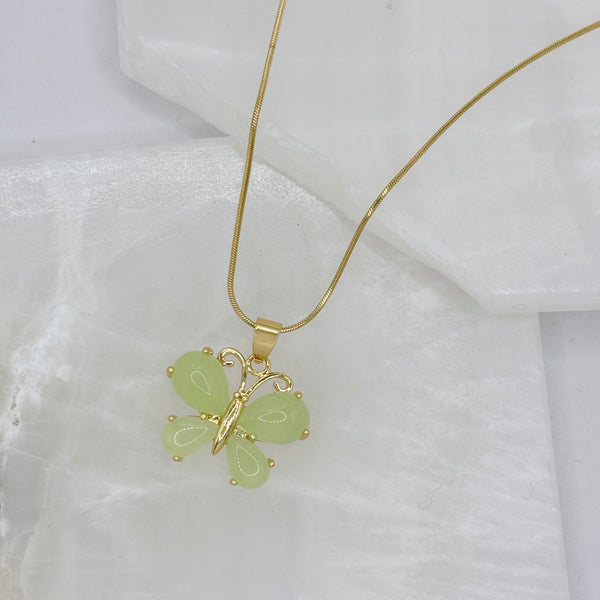 BUTTERFLY LIGHT GREEN JADE MINI necklace