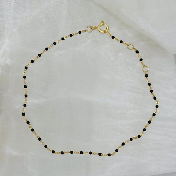 GOLD DAINTY BLACK BEADED bracelet