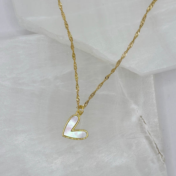 GOLD MOTHER OF PEARL HEART necklace