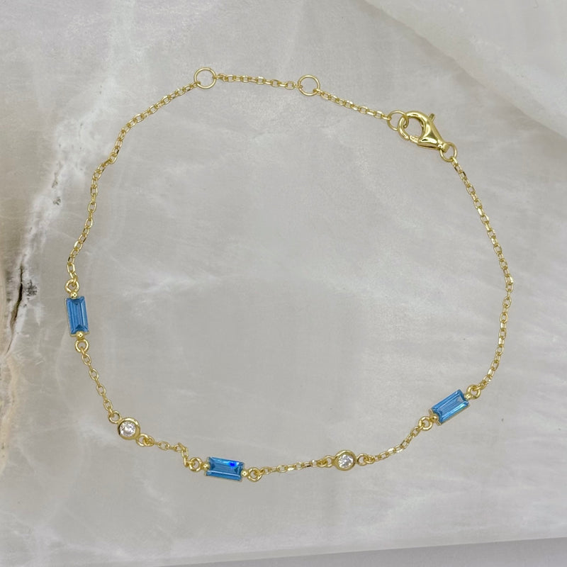 GOLD DAINTY CRYSTAL BLUE BAGUETTE bracelet