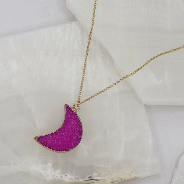 PINK QUARTZ DRUZY MOON necklace