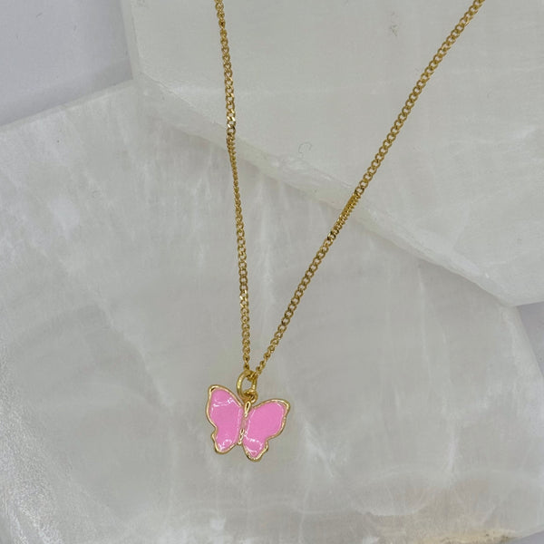 LIGHT PINK ENAMEL BUTTERFLY MINI necklace