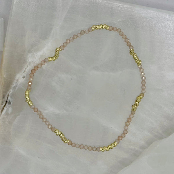 DIAMOND CUT NUDE & GOLD BEADED STRETCHY bracelet