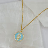 LIGHT BLUE ENAMEL HAMSA CIRCLE necklace