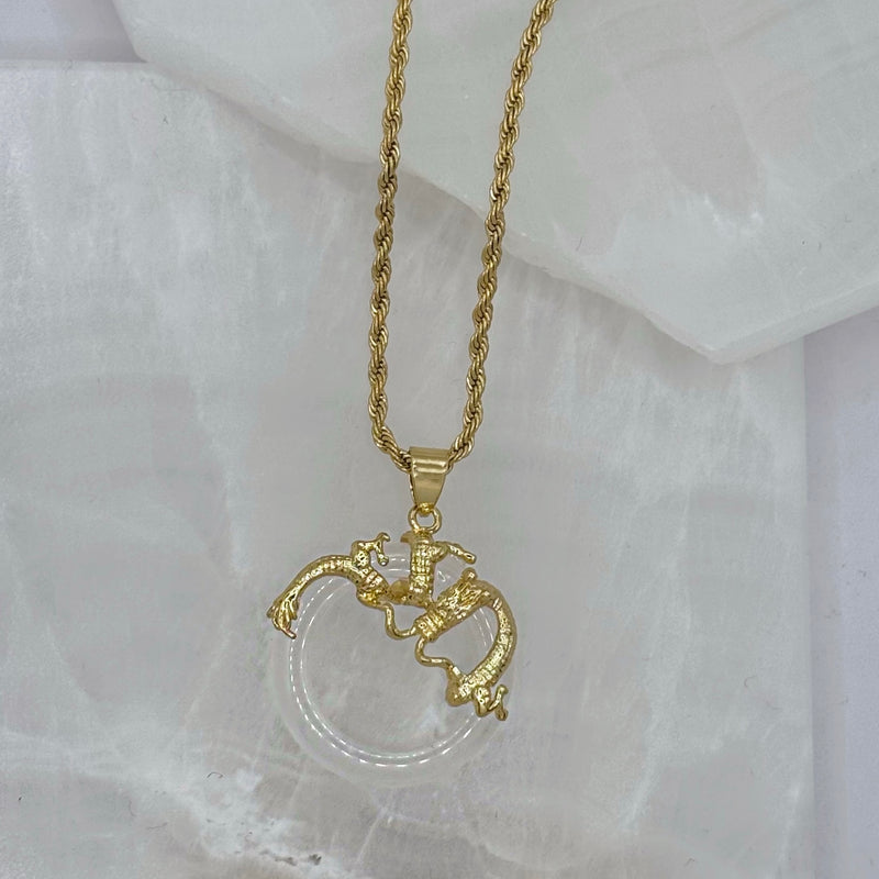 ROUND DRAGON WHITE JADE necklace