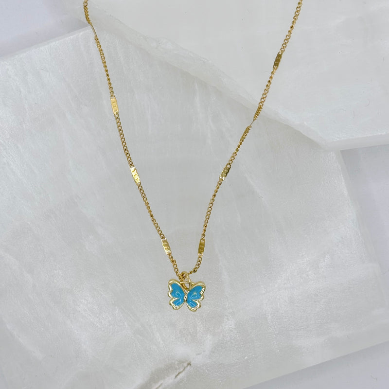 LIGHT BLUE ENAMEL BUTTERFLY SUPER MINI II necklace