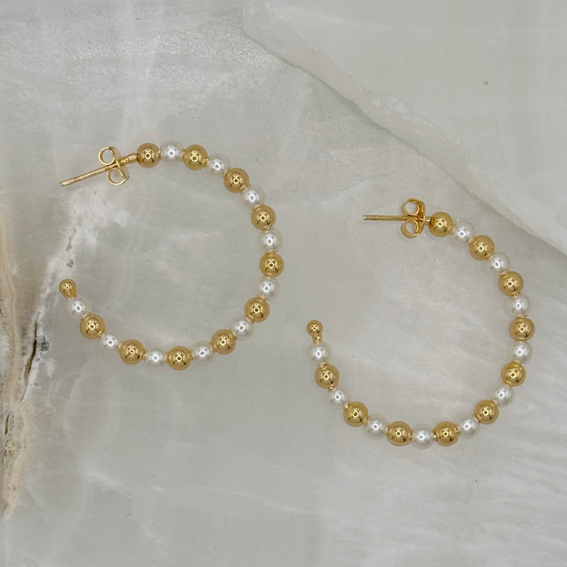 4MM LARGE GOLD & PEARL BEADED HOOP earrings