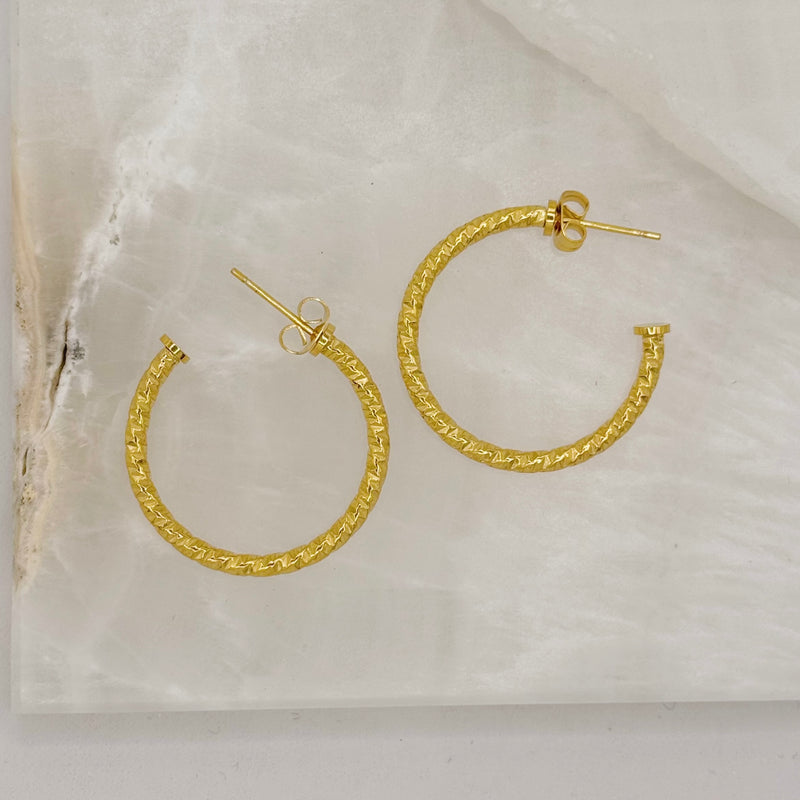 GOLD DIAMOND CUT HOOP earrings