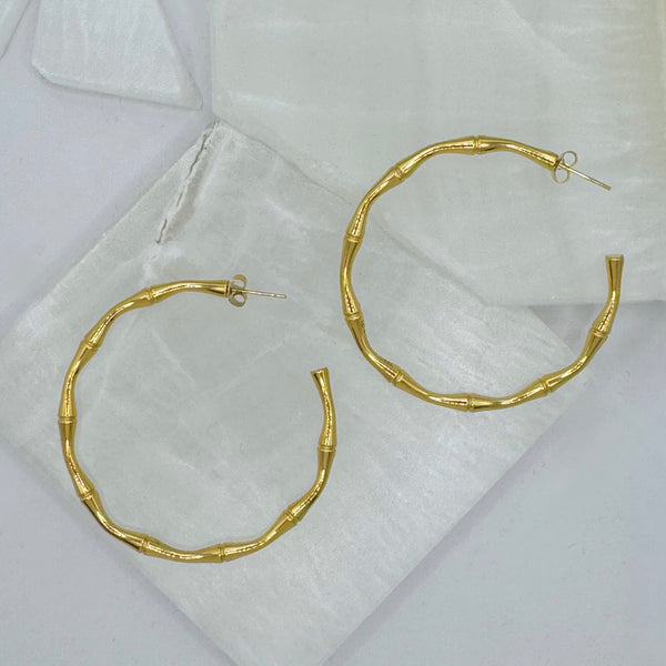 GOLD STEEL BAMBOO LARGE HOOP earrings