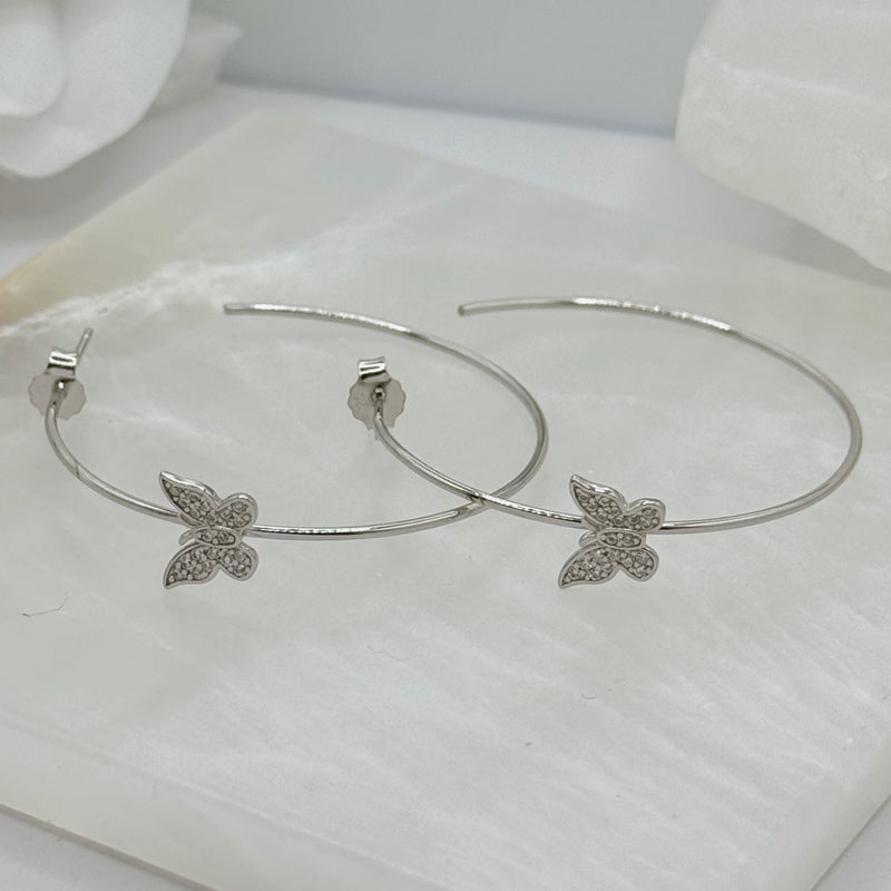 SILVER BUTTERFLY HOOP earrings