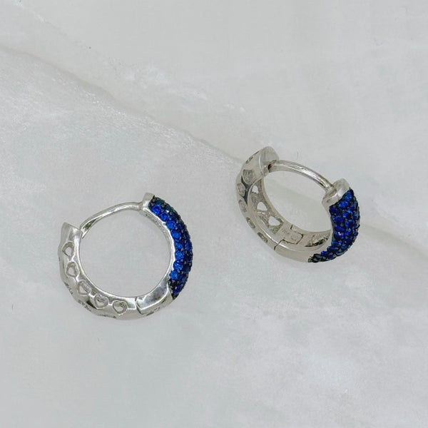 BLUE SAPPHIRE SUPER MINI HUGGIE HOOP earrings