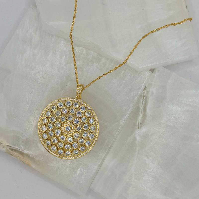 GOLD ROUND CRYSTAL BEZEL necklace