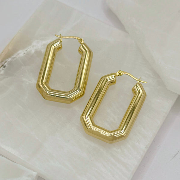 GOLD HEXAGON HOOP earrings