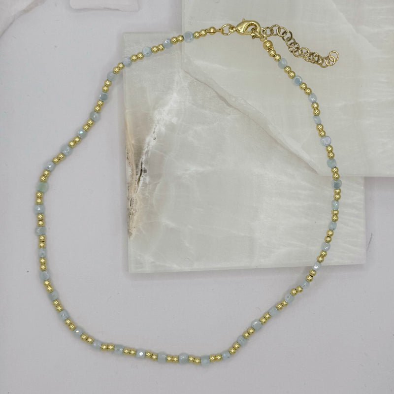 DIAMOND CUT BLUE AGATE BEADED necklace