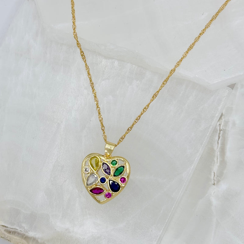 GOLD MULTI-COLOR HEART necklace