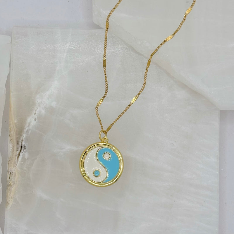 LIGHT BLUE ENAMEL YIN YANG necklace