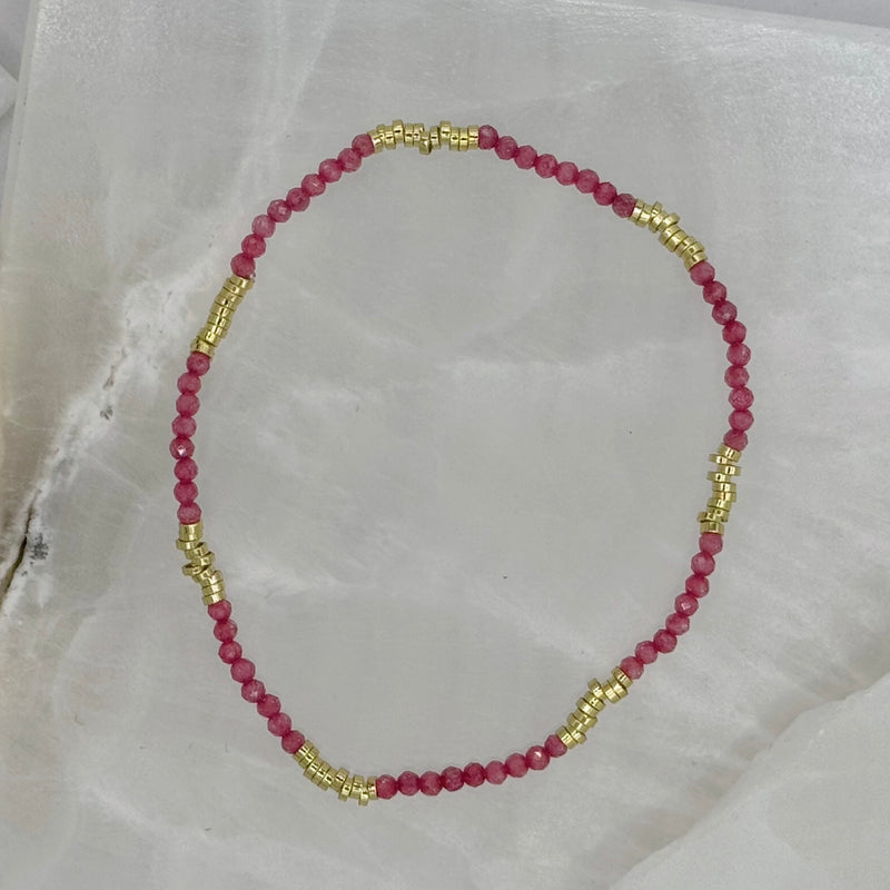 DIAMOND CUT PINK & GOLD BEADED STRETCHY bracelet