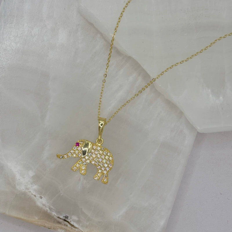 CRYSTAL PINK SAPPHIRE ELEPHANT necklace