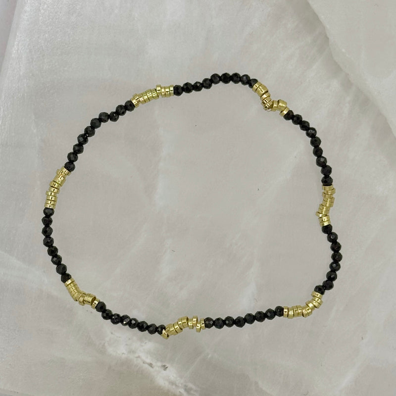 DIAMOND CUT BLACK & GOLD BEADED STRETCHY bracelet