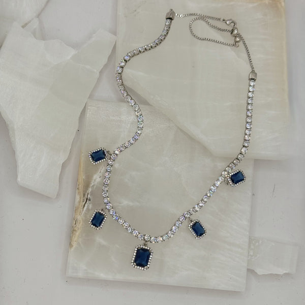 SILVER JEWEL CRYSTAL SAPPHIRE CHOKER necklace