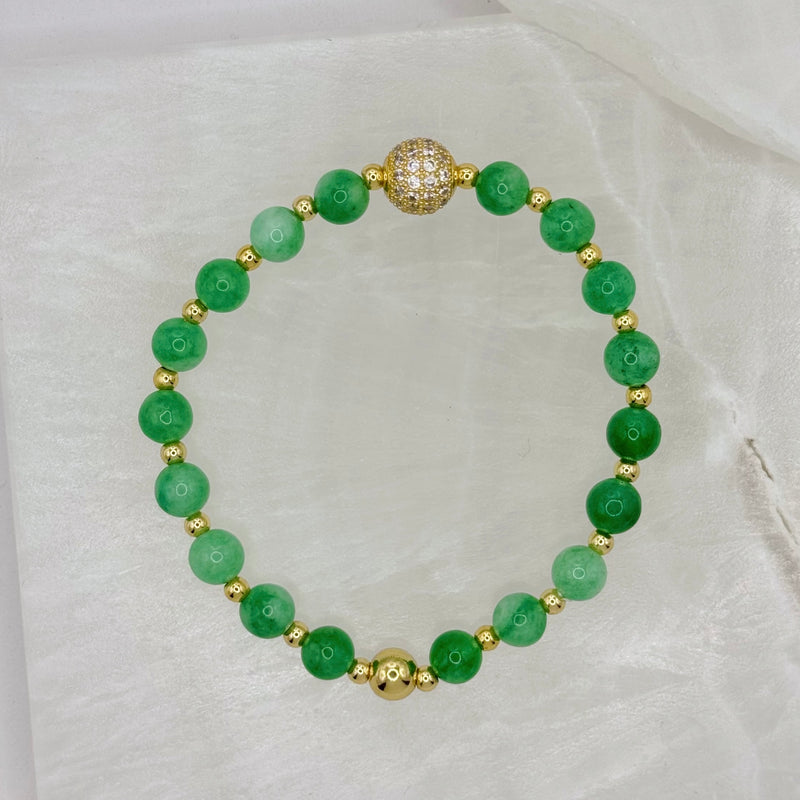 GOLD CRYSTAL GREEN JADE BEADED bracelet