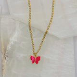 HOT PINK ENAMEL BUTTERFLY MINI necklace