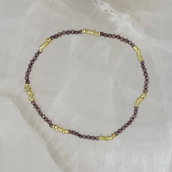 DIAMOND CUT PURPLE & GOLD BEADED STRETCHY bracelet