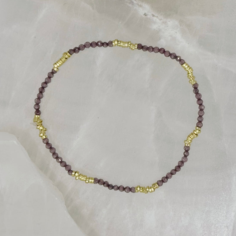 DIAMOND CUT PURPLE & GOLD BEADED STRETCHY bracelet