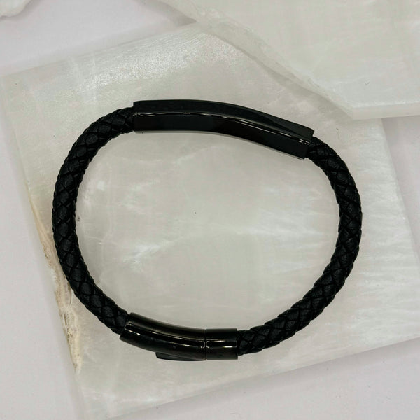 MENS LARGE BLACK PENDANT LEATHER bracelet