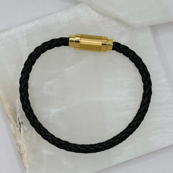 MENS GOLD PENDANT LEATHER bracelet