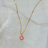 PINK ENAMEL EYE SUPER MINI necklace